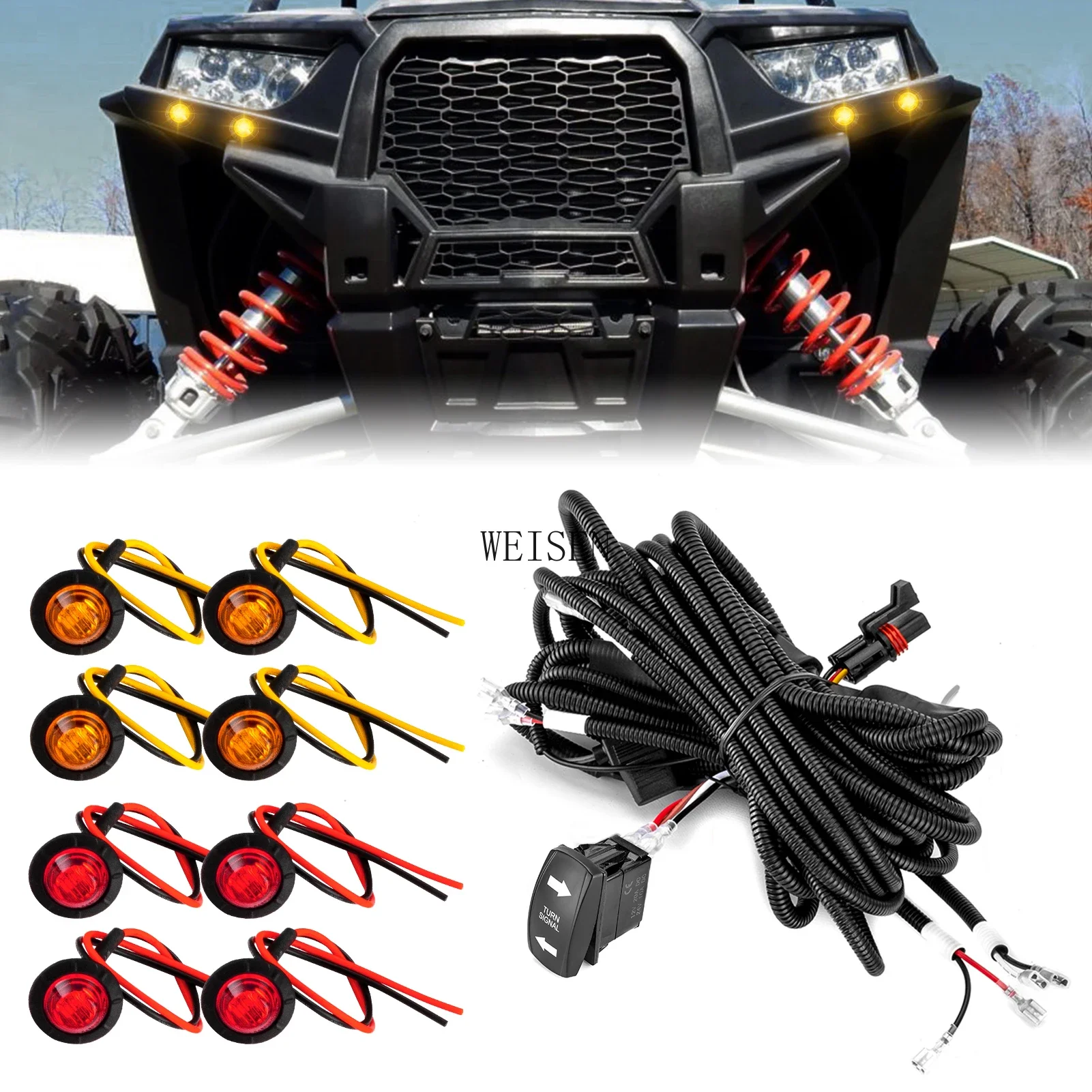 Turn Signal Wiring Harness Kit with Pulse Power Bar Plug Rocker Switch for Polaris General、Ranger、RZR PRO、Turbo、Xpedition