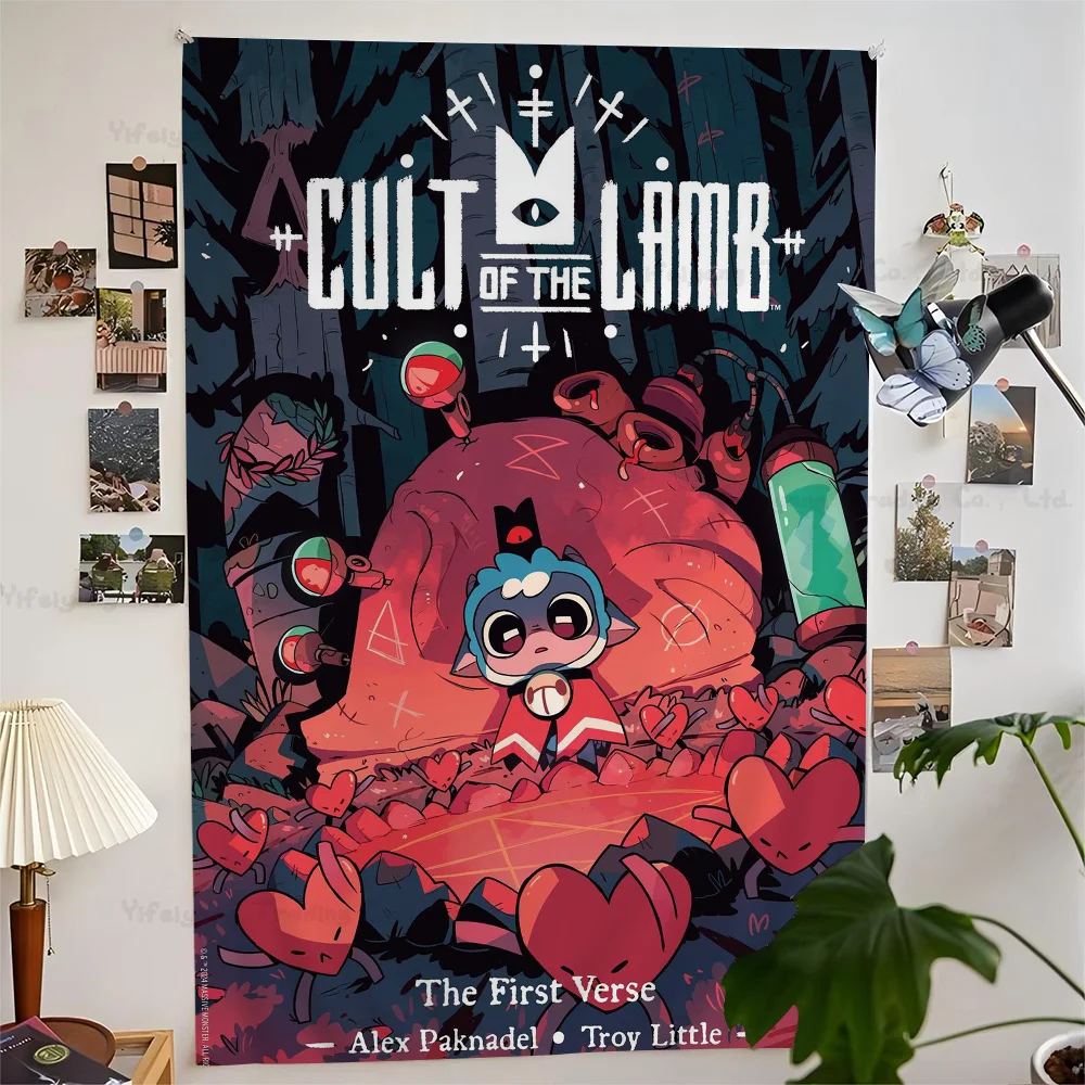 

Cult Of The Lamb Video Game DIY Wall Tapestry Hanging Tarot Hippie Wall Rugs Dorm INS Home Decor