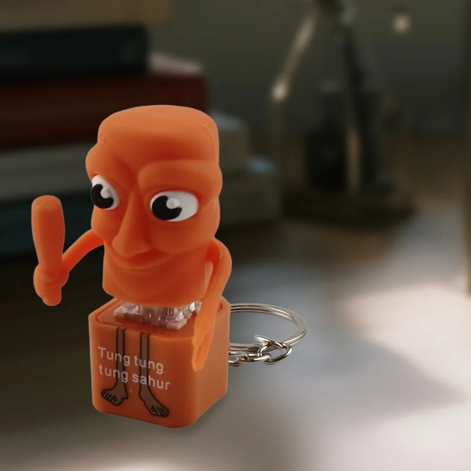2025 Nuovo portachiavi con bottone da uomo in legno Tungtung con ciondolo luminoso - Giocattolo regalo con decorazione periferica anime