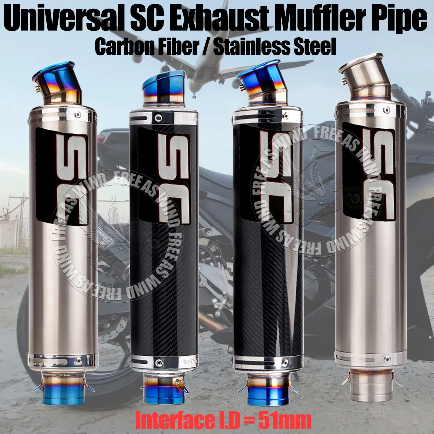 

For Duke390 R3 Mt0709 ZX4R RC250 NINJIA250 GSXS150 GSX250R CBR150R GP Project Universal 51mm SC Motorcycle Exhaust Pipe Muffler