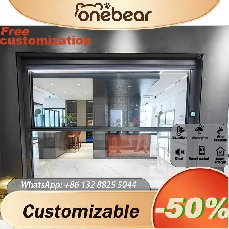 Aluminum Alloy Vertical Electric Lifting Window Full View Glass Soundproof Heat Insulation Automatic Remote Control CustomWindow