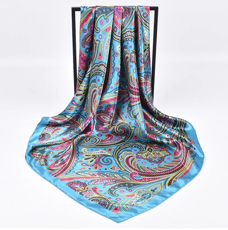 Hochwertige Seidenschals für Damen, quadratisch, Satin, Hijab-Schal, schlichtes Taschentuch, Schals, Wraps, Kopf, weibliches Stirnband, islamisches Halstuch – Detail 10