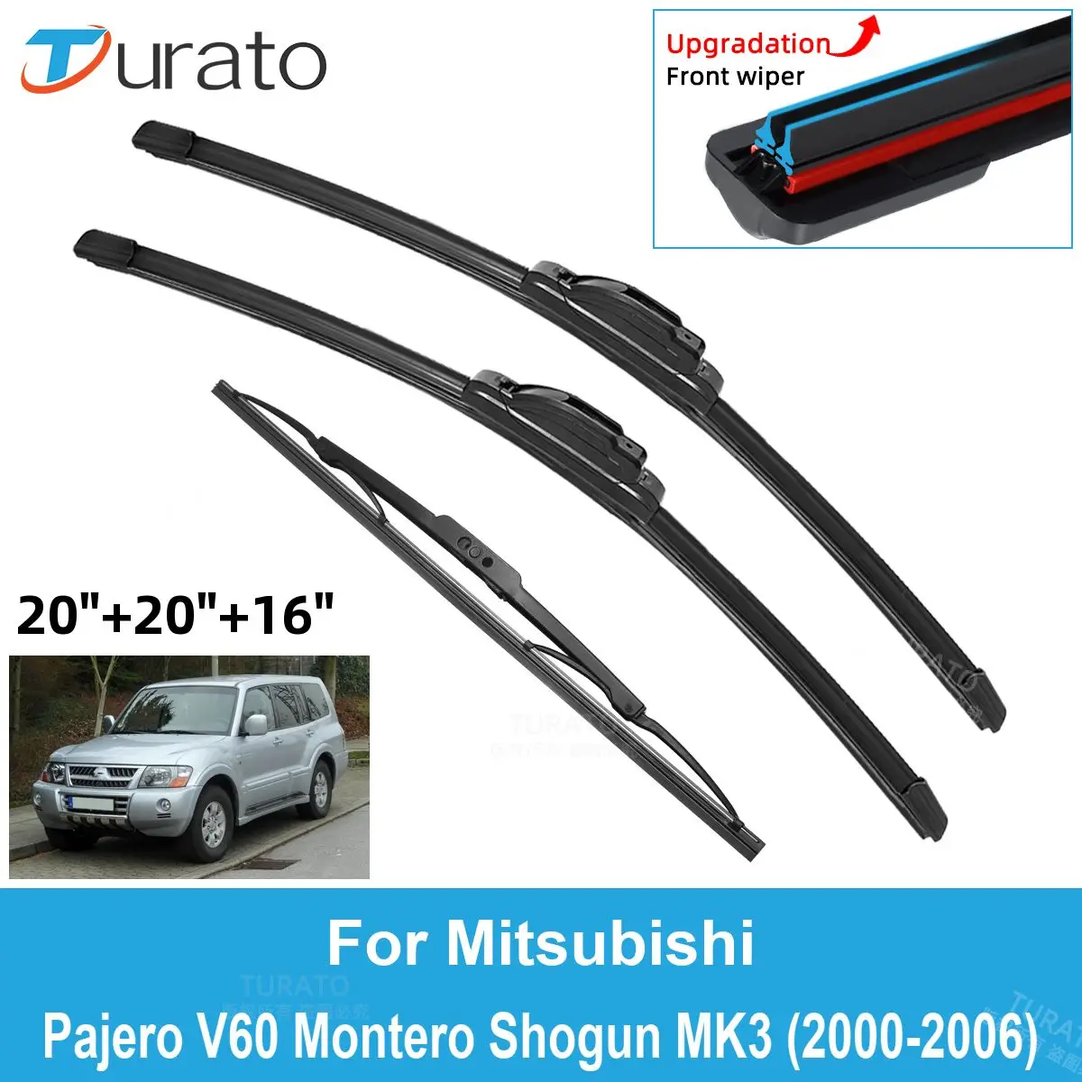 

3PCS Car Wiper Blades for 2000-2006 Mitsubishi Pajero V60 Montero Shogun MK3 Rear Wipers Double Rubber Car Accessories 2005 2006