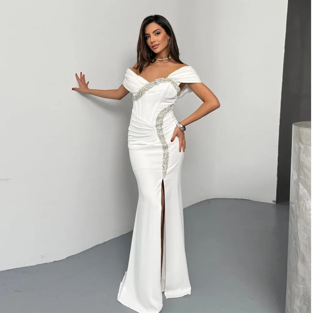 

Индивидуальное платье в Саудовской Аравии с открытыми плечами длиной до пола, вечерние платья, свадебное платье без рукавов с бисером