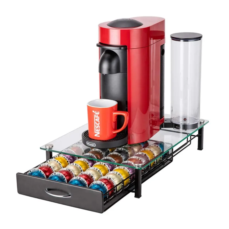 Pod Holder Drawer Coffee Pod Organizer Storage for Vertuoline Capsules Holder Glass Tray Dolce Gusto 40 Pods