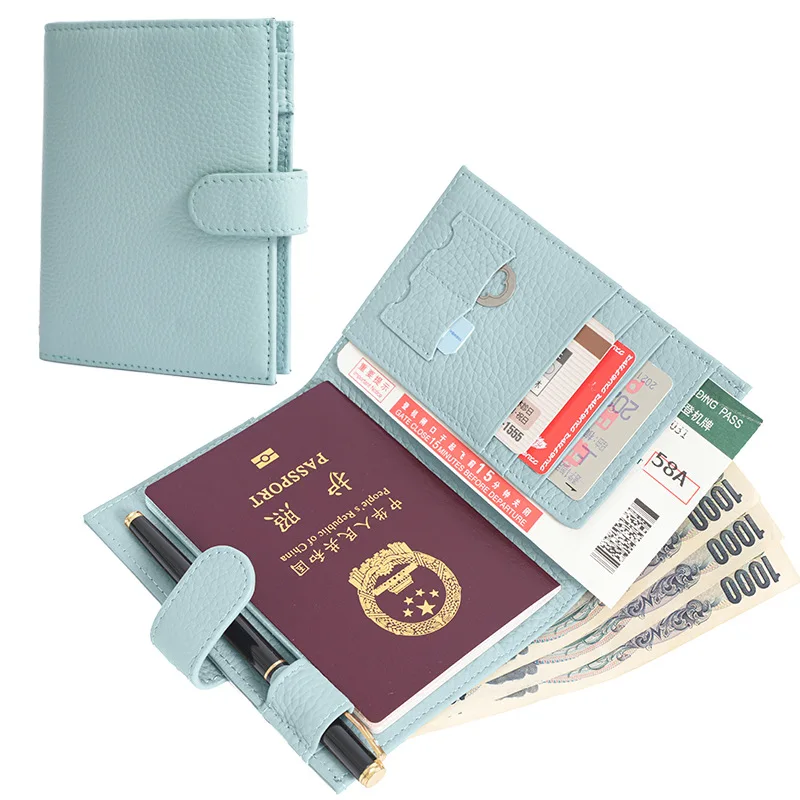 Genuine Leather Passport Cover Driver License Bag Document Credit Card Slim Purse Travel Men Wallet Ticket Holder Case for Women