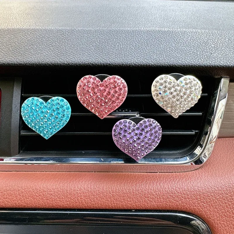 1pc New Cute Heart Shaped Diamond Car Air Freshener Universal Auto Air Outlet Perfume Diffuser Car Accessories Interior 6 Colors