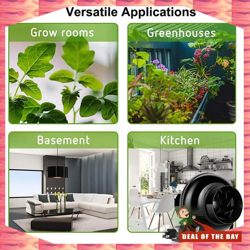 

24-часовая доставка для гриба, палатка для выращивания, вентилятор, 4-дюймовый линейный дымовых вытяжных вентилятор с регулируемым регулятором скорости, ЕС