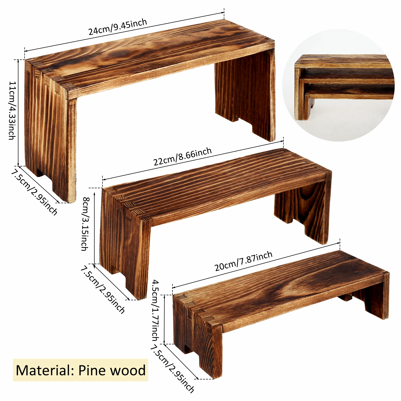 3Pcs Wooden Display Rise 3 Size Display Risers Perfume Dolls Collectibles Organizer Wood Display Shelf For Wedding Party Decor
