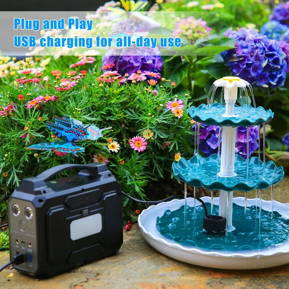 Bathroom Fountain USB Water Pump Outdoor Wave Style Three-layer Flowing Water Garden Pond DIY Decoration 24-hour Work