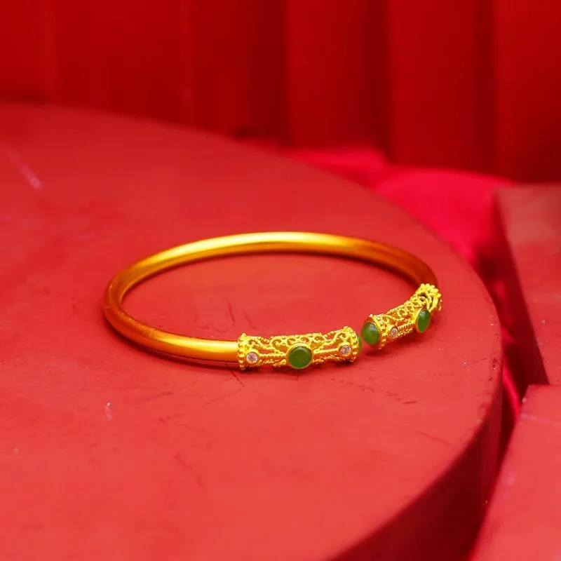 

Современный китайский стиль, стерлинговое серебро, позолоченный браслет из нефрита Хэтянь, инкрустированный браслет, универсальный модный фестивальный подарок для женщин