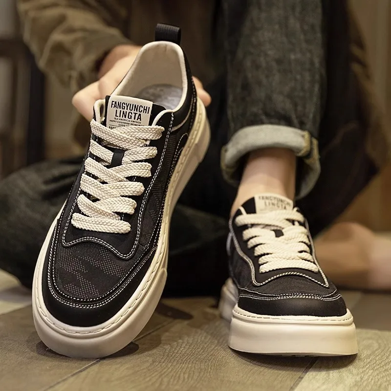 Men's shoes autumn camouflage cloth surface board shoes breathable large size feet wide feet fat casual white shoes
