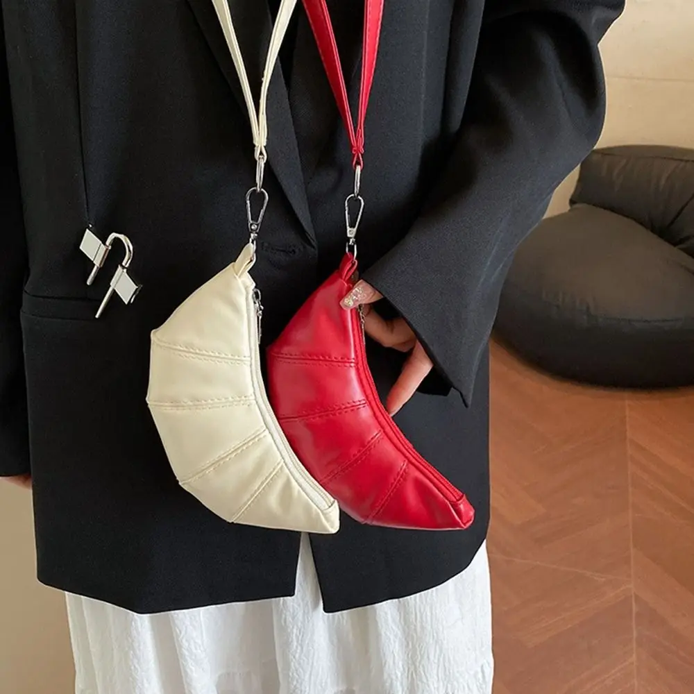 Elegant PU Leather PU Croissant Bag Silver Purse Lanyard Wallet Cute Korean Style Hanging Neck Coin Purse Shopping