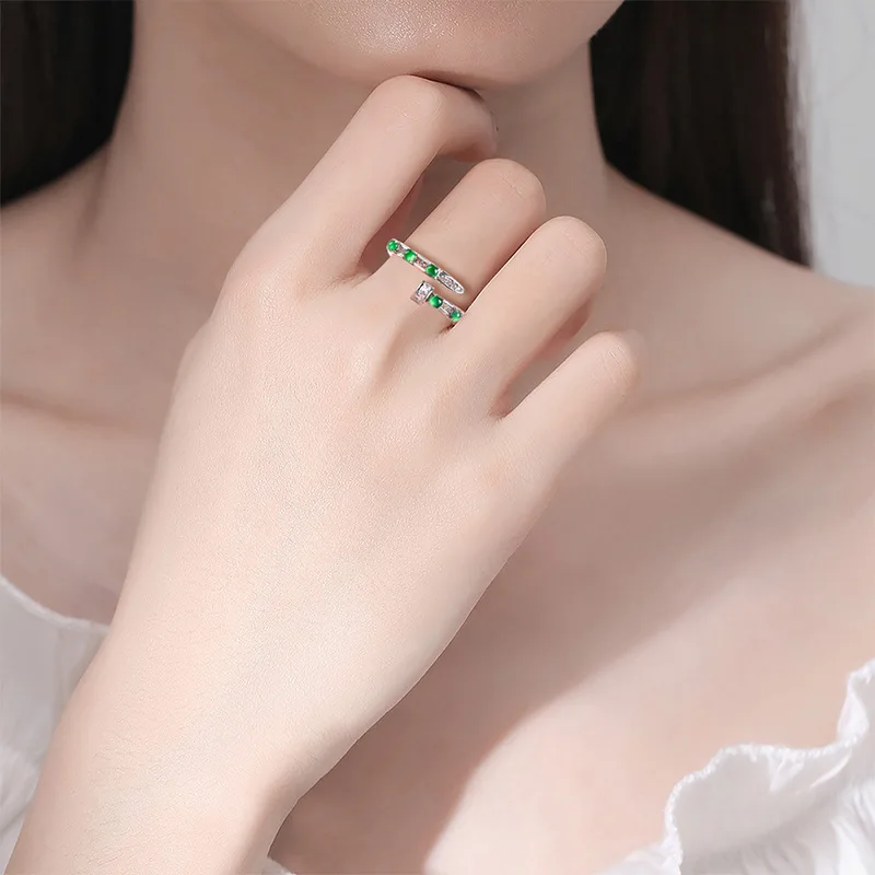 Natural A-grade Jade Yang Green Ring Ice Jadeite S925 Silver Inlaid Fashionable For Women's Gifts Jewelry Simple Adjustable