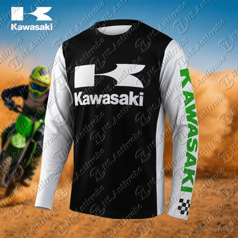 

Мотоциклетный трикотаж Kawasaki для мужчин, быстросохнущая и дышащая рубашка с длинными рукавами для езды на велосипеде, удобная для занятий спортом