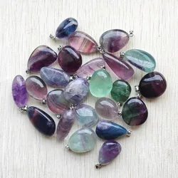 New fashion natural Colored fluorite stone good quality Irregular pendants diy  jewelry making Wholesale 24pcs/lot