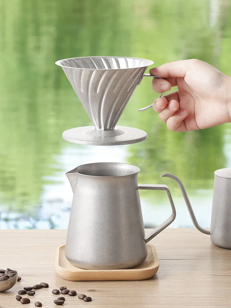 

Coffee Filter Cup Pour-over Pot Set Outdoor Retro Stainless Steel Camping Equipment Drip Filter Cup Sharing Pot