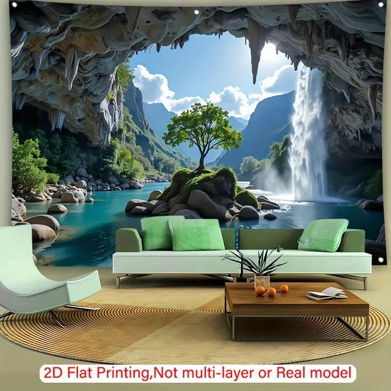 Höhlen-Wasserfall-Hintergrund-Wandteppich aus Polyester für Familien-Studio-Party-Hochzeitsdekoration