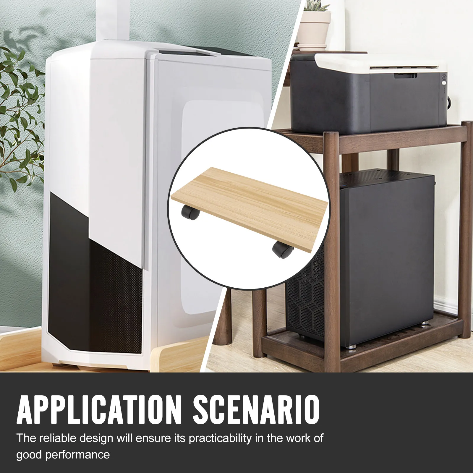 Computer Tower Stand Wooden Mobile Pulley Pc Floor Holder Rolling Cart Host Bracket for Desktop Tower Under Desk