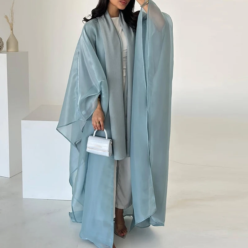 2026 Office Elegant Swing Muslim Coat New Autumn V Neck Solid Color Cardigan Fashion Batwing Sleeves Loose Women's Robe Shawl
