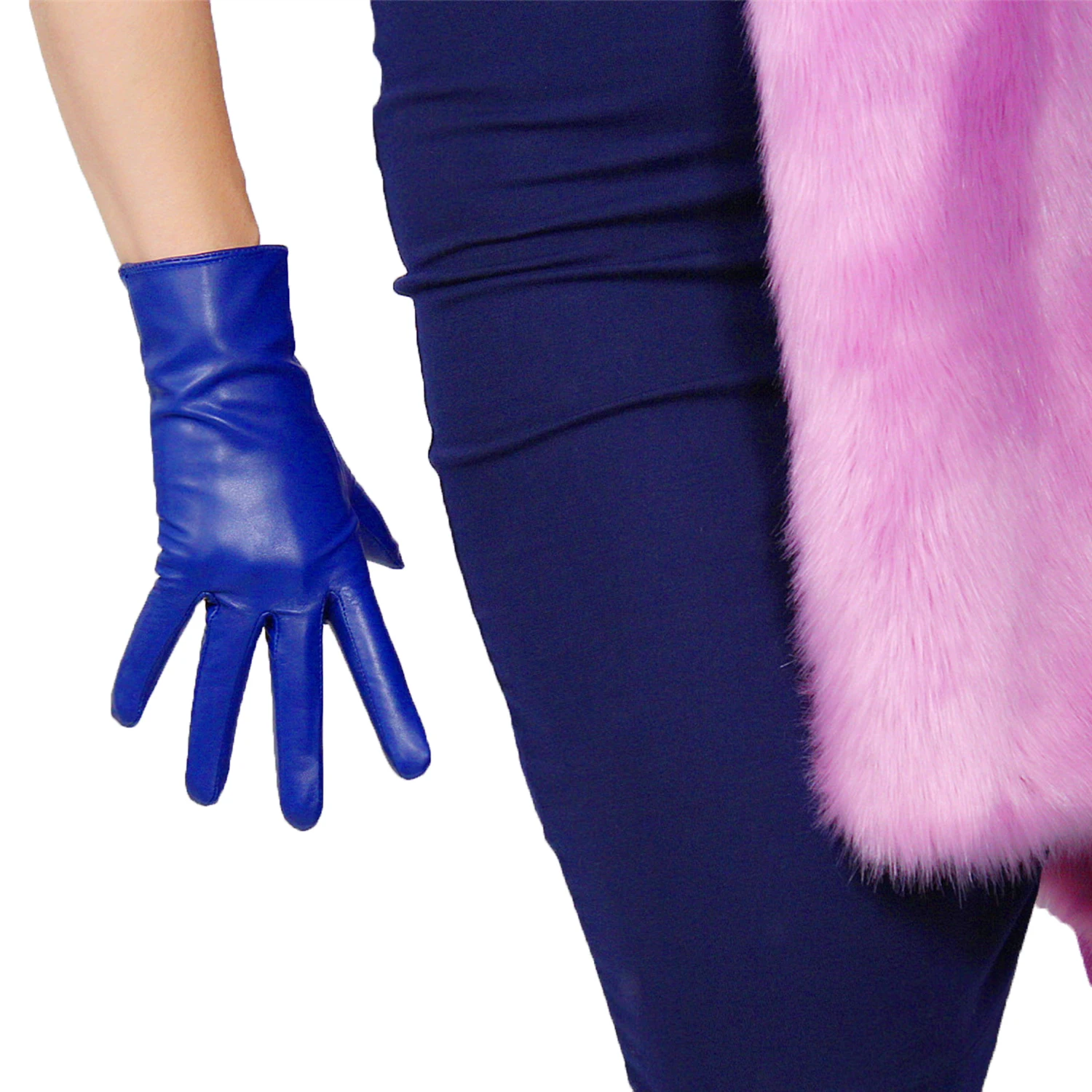 DooWay Women Real Leather Royal Blue Gloves Genuine Goatskin Sheepskin Wrist Short Vintage Winter Warm Driving Evening Glove