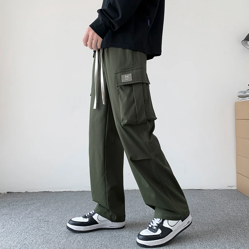 

Men's Oversized Cargo Pants Drawstring Hiking Baggy Trousers Fashion Patchwork Jogger Loose Tactical Military Pants with Pockets