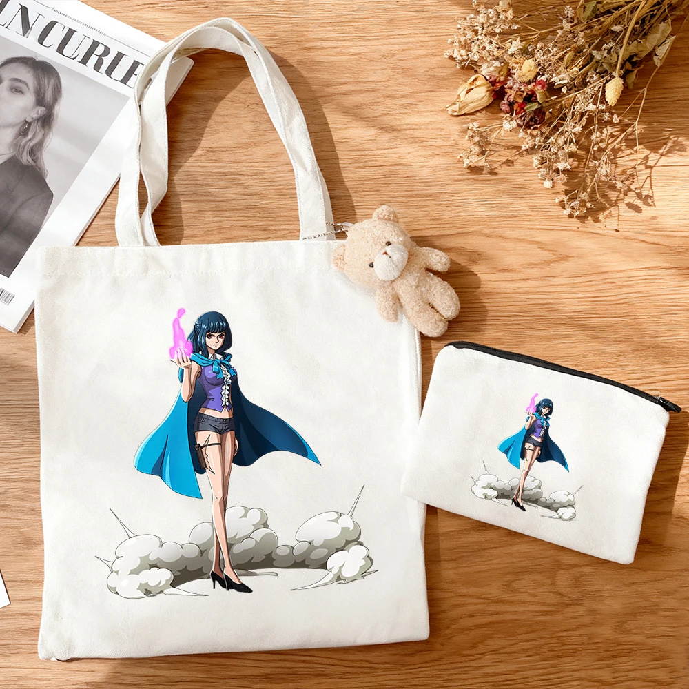 3-teiliges Set One Piece Nico Robin Niedliche Anime-Szene Leinwand-Tragetasche Bedruckte Schultertasche Mini-Geldbörse Casual-Taschenset
