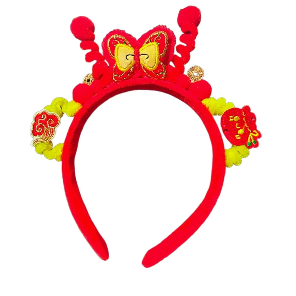 

Princess Horse New Year Hair Hoop Embroidered Bow Bow Red Plush Headband Tassel Golden Lock Hanfu Hair Accessories Party