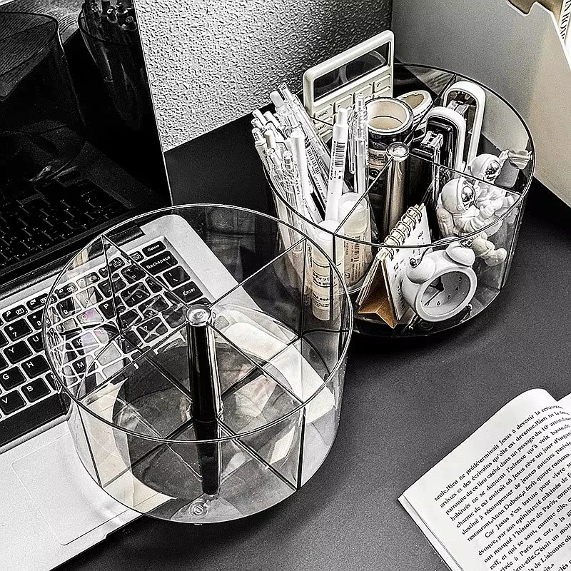 Luxury Acrylic Rotating Pen Holder Light Desktop Organizer Multi-Function Large Capacity Office Stationery Storage Box