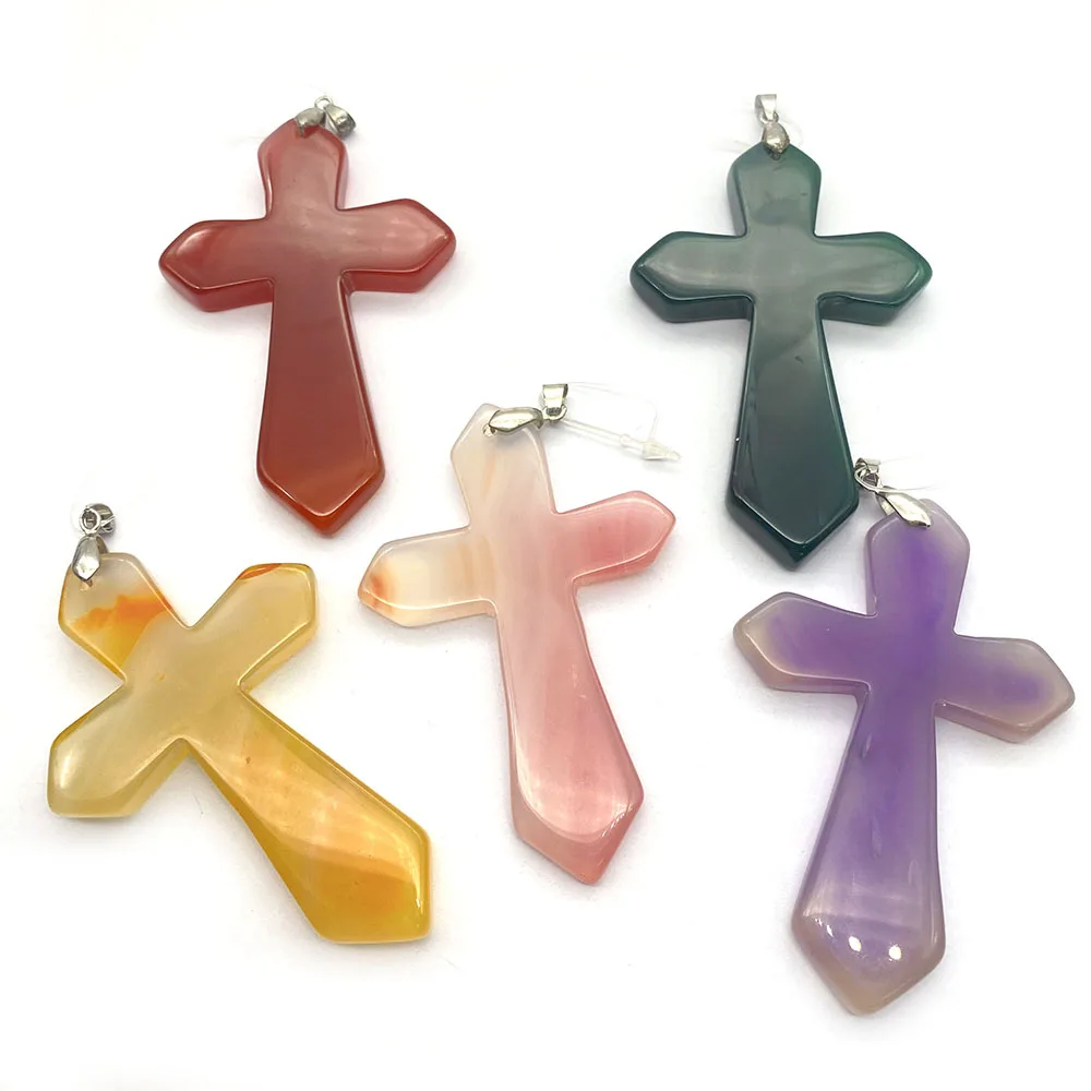 Natural Stone Agate Crosses Shape Pendants for Jewelry Making DIY Necklace Jewellery Charms Red Agate Accessories Women Gift