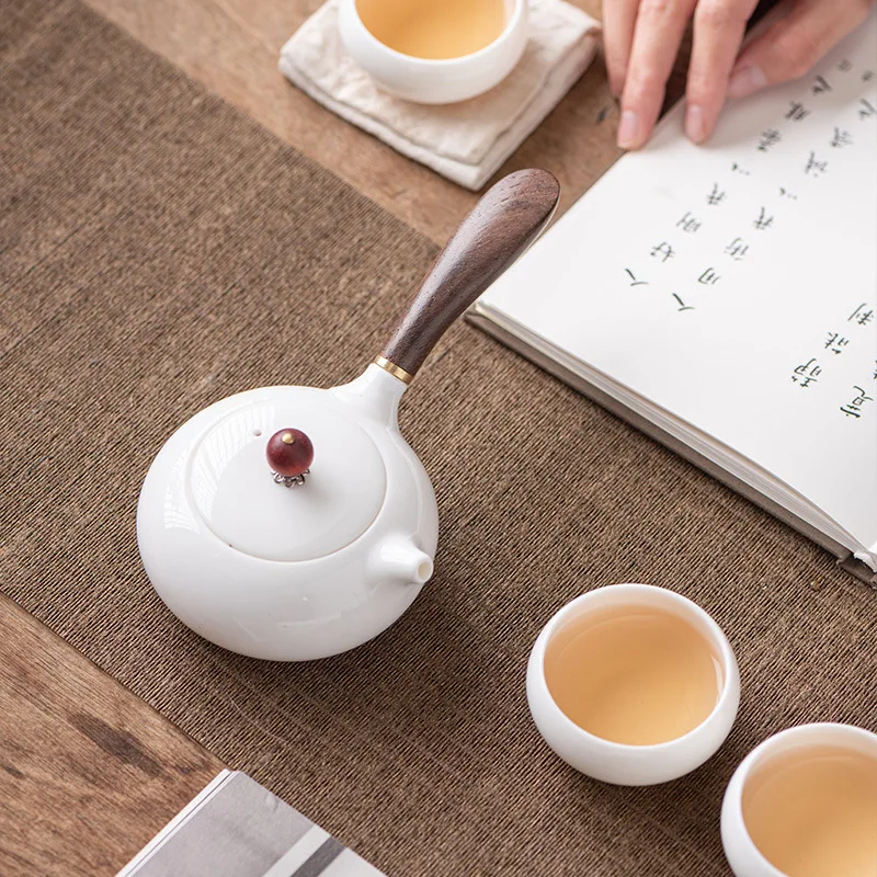 Simple Sheep Fat Jade Porcelain Side Handle Tea Pot Single Pot Xishi Pot Household Kung Fu Tea Set Filter Soaking Tea Pot