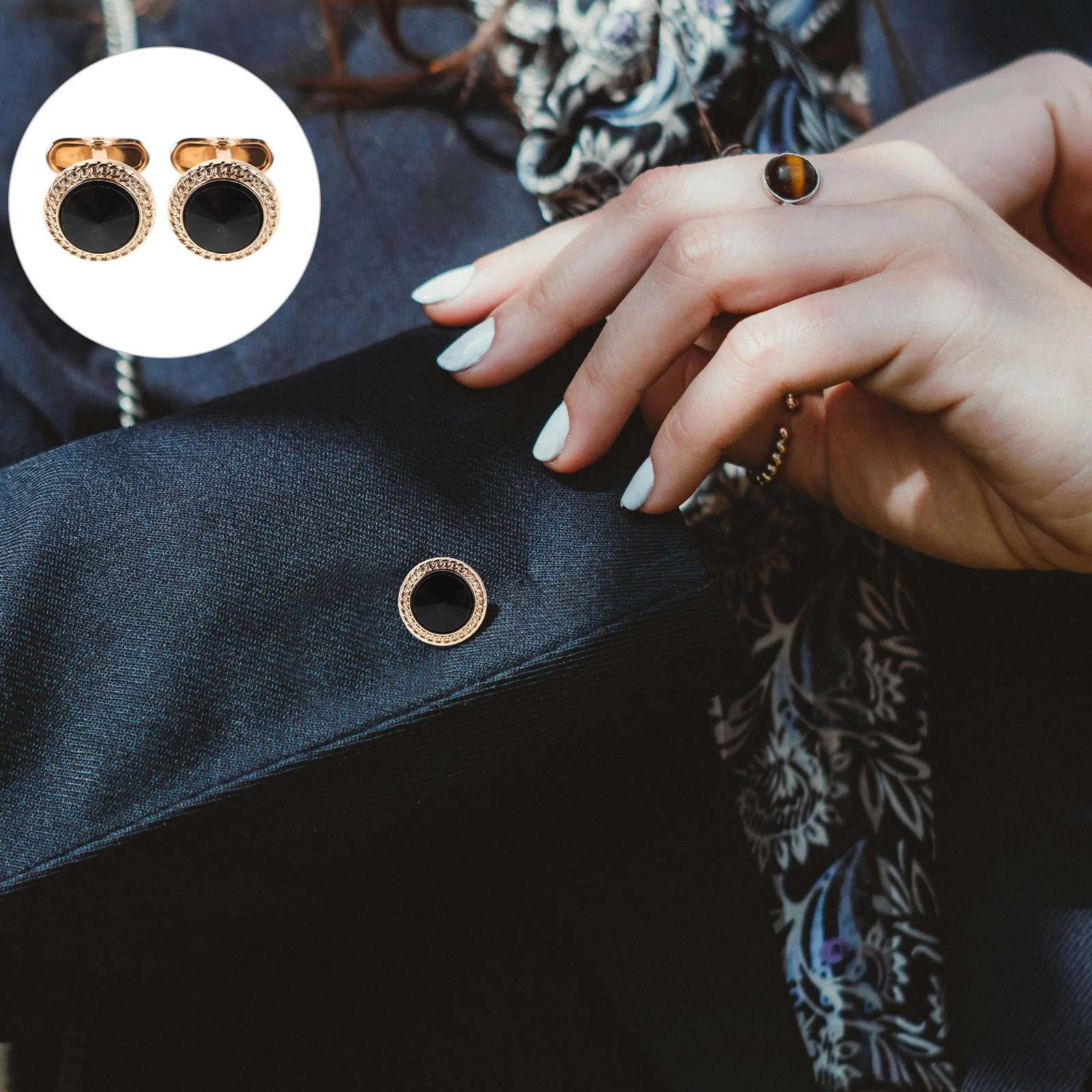 

3Pairs Men Round Black Shirt Cufflinks Decorative Formal Business Wedding Suit Accessories Tuxedo Shirt Button Covers