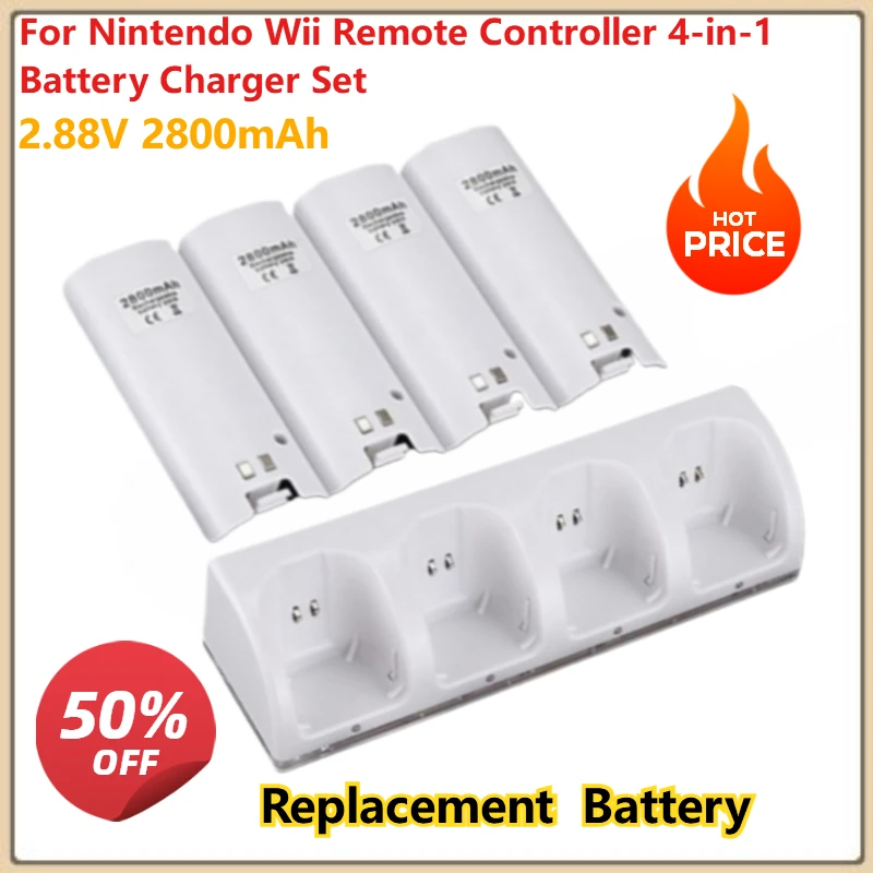

2800mAh 4 Ports Charging Stand Dock Station + 4 Battery Packs for Nintendo Wii Remote Controller 4-in-1 Battery Charger Set