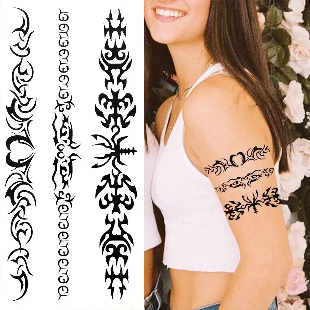 6pcs Black Thorns Tribal Totem Waterproof Temporary Tattoo Sticker Scorpion Fake Tattoo Sticker Arm Foot Waist Tattoo Men Women