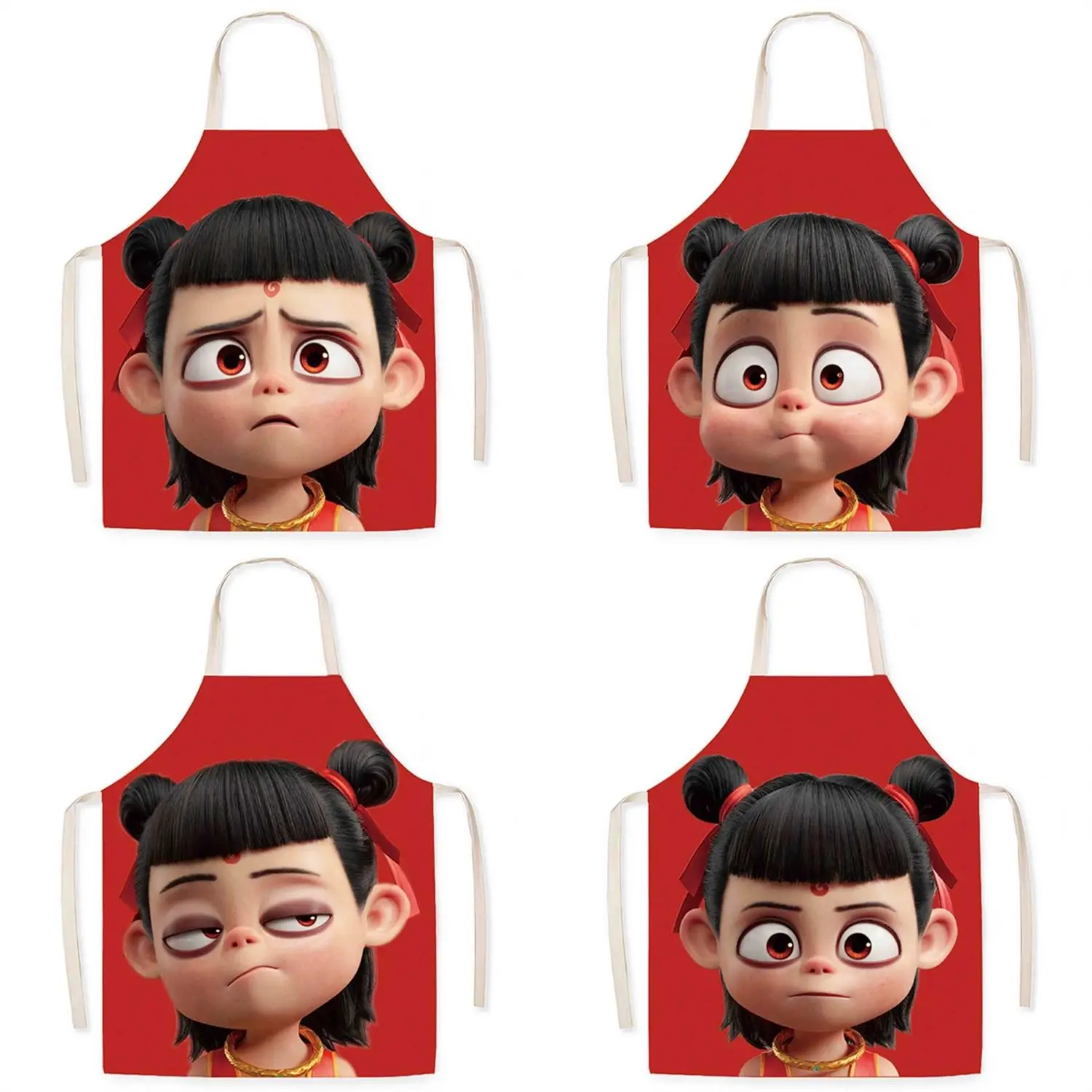 

Cartoon Nezha Kids Sleeveless Apron Cute Kitchen Baking Aprons Creative Home Art Painting Smock Brief Chinese Waterproof Aprons