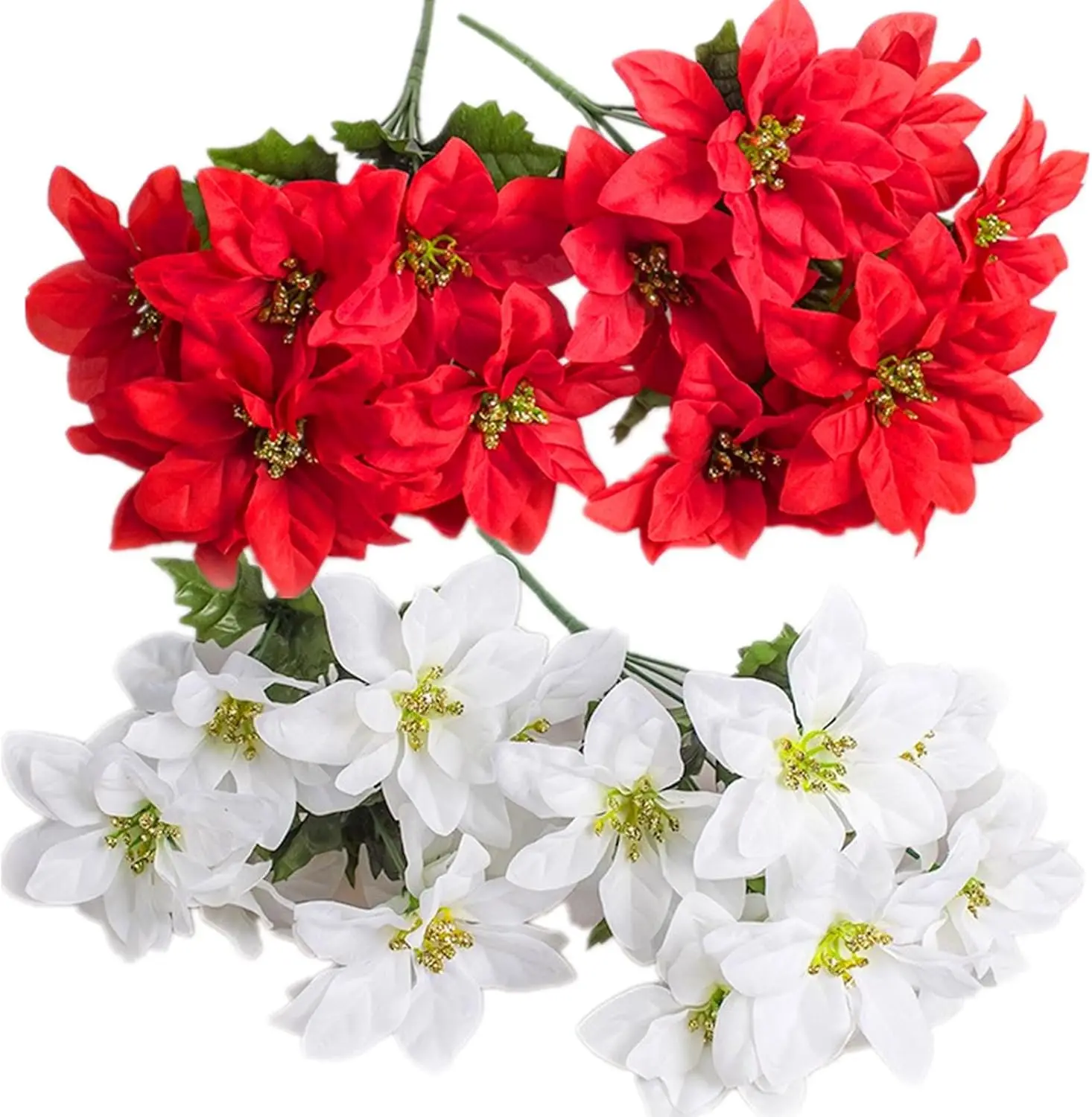 2PCS Christmas Artificial Flowers 7 Heads Fake Flowers With Stems Faux Roses Flower Bouquets For Home Wedding Party Decoration