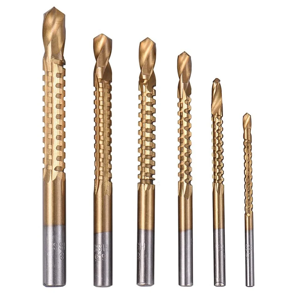 6Pcs Titanium Drill Saw Bit Set HSS Serrated Bit Hole Drilling 3-8mm Carpenter Hacksaw Drill Bits Kit