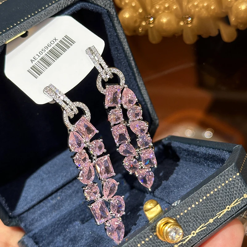 

pink irregular geometric horseshoe clasp earrings water drop rhinestone banquet woman jewelry