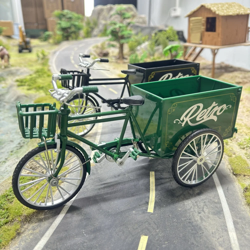 1: 10 Alloy Tricycle Model Toy, Metal Die-casting Retro Bicycle Model  Classic Simulated Freight Tricycles  Model Collection Gif