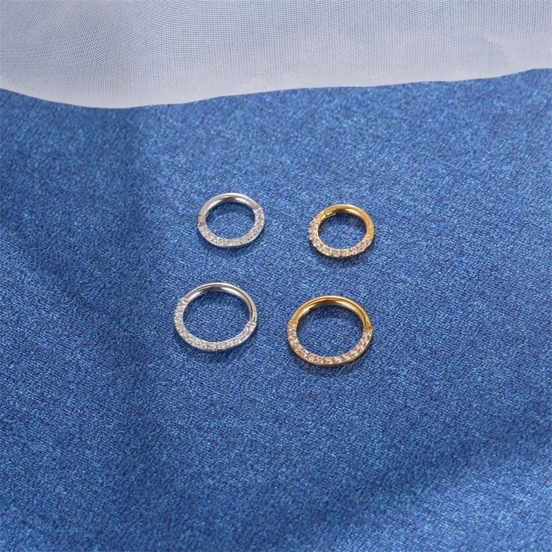 1/10 Stück G23 Titan 16G/18G/20G CZ Seitensteckfassung Halbkreisförmiger Zirkonia Nasen-Clicker Conch Piercing 6/8/10/12mm Hoops – Detail 3