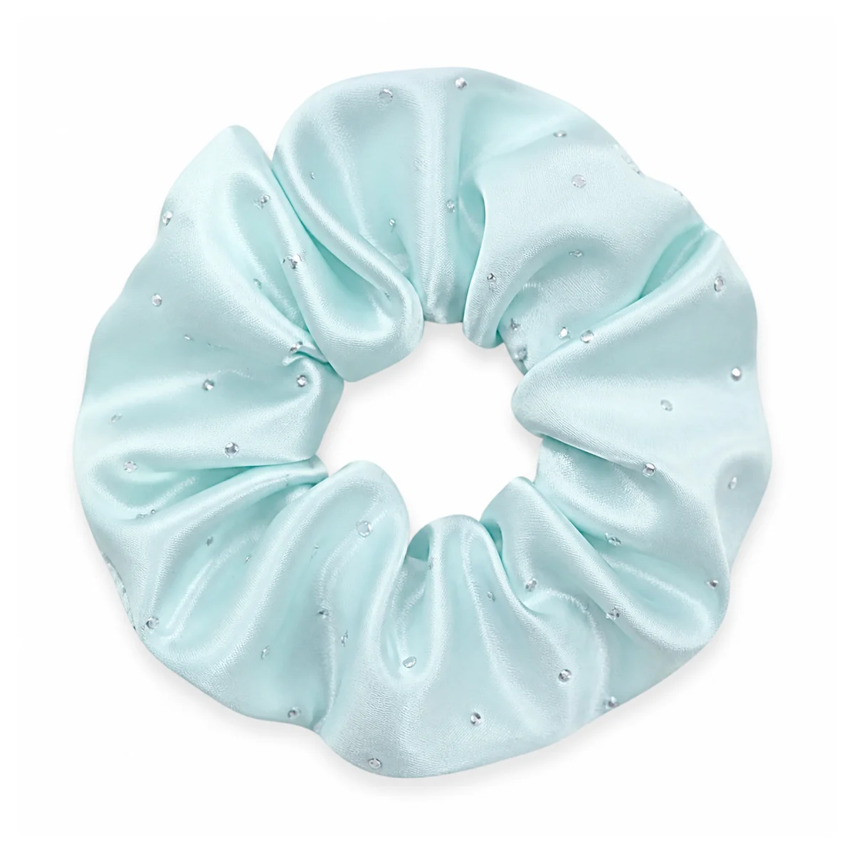 Pale Icy Mint Blue Silver Dot Satin-Like Single-Layer Hair Scrunchie for Ponytails and Buns