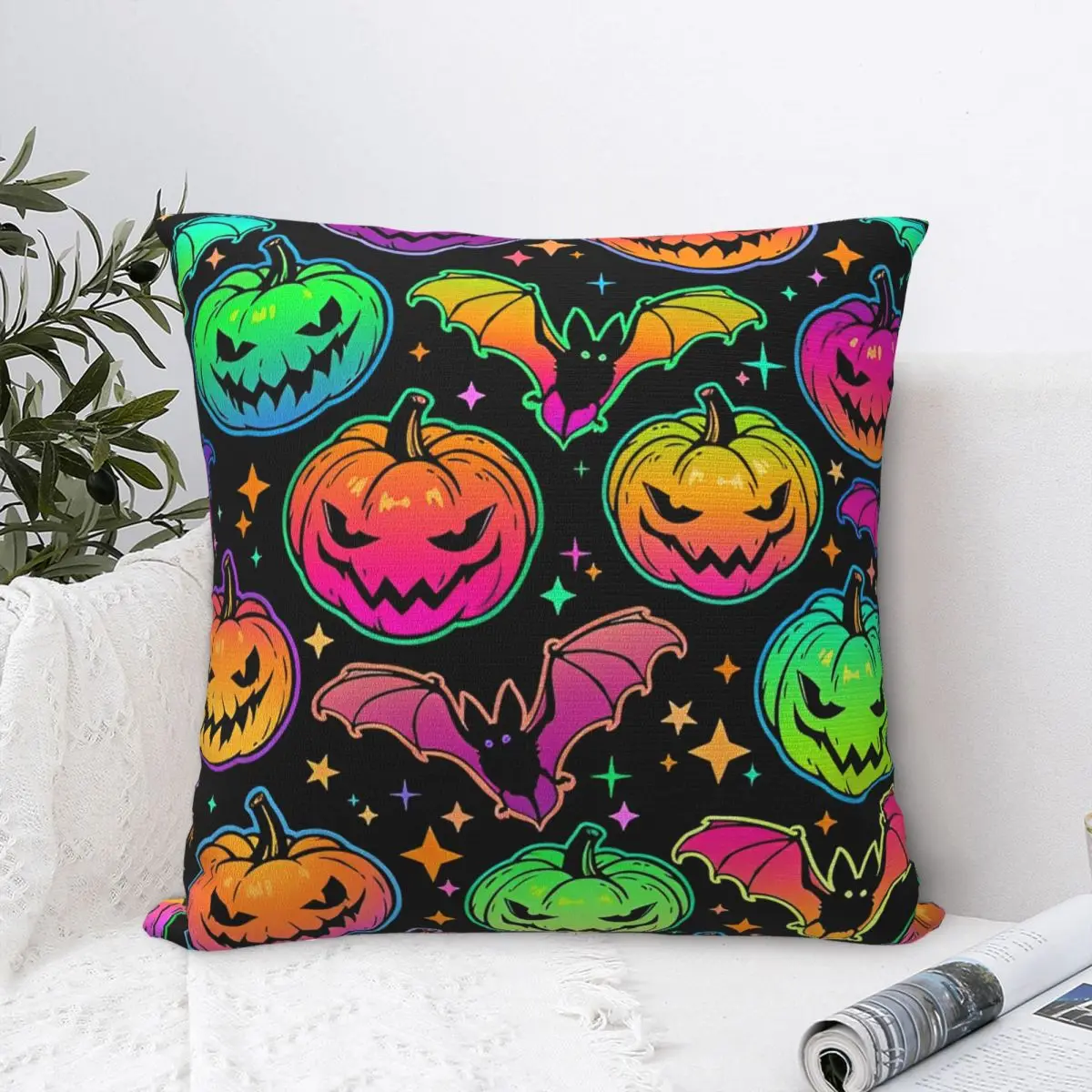 

Pillow Case Halloween Pumpkin Bat Soft Pillow Cover Novelty Cushion Cover Graphic Pillowcases For Living Room Chair