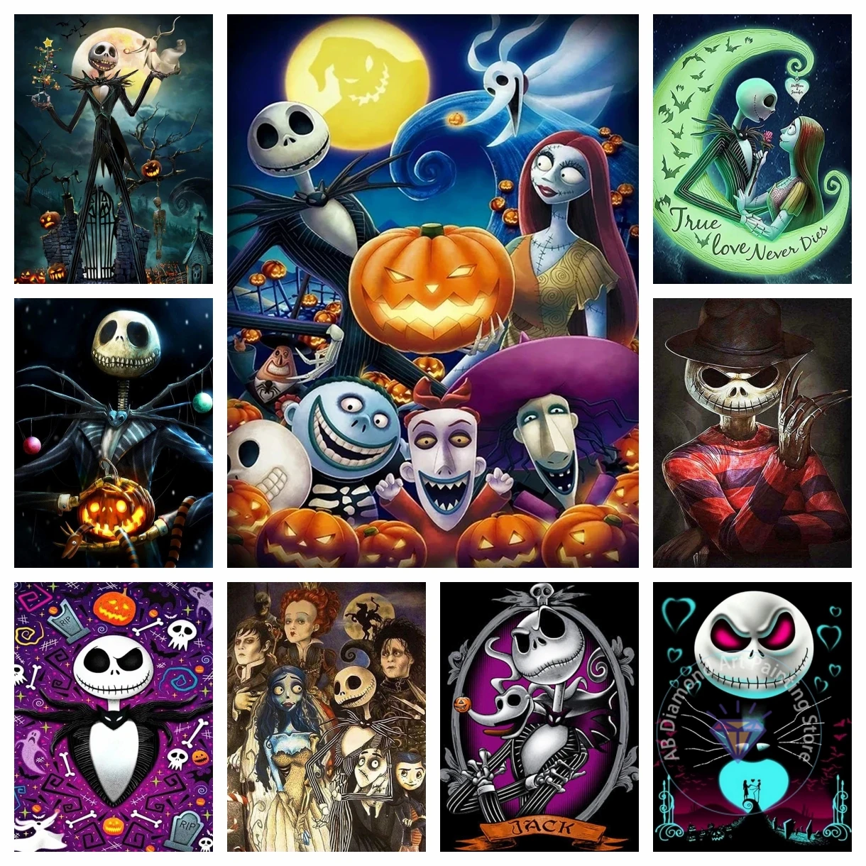 Disney Mosaic 2024 New Cross Stitch Kit Cartoon AB Diamond Painting Halloween Jack Skull Night 5D DIY Home Decoration Gift