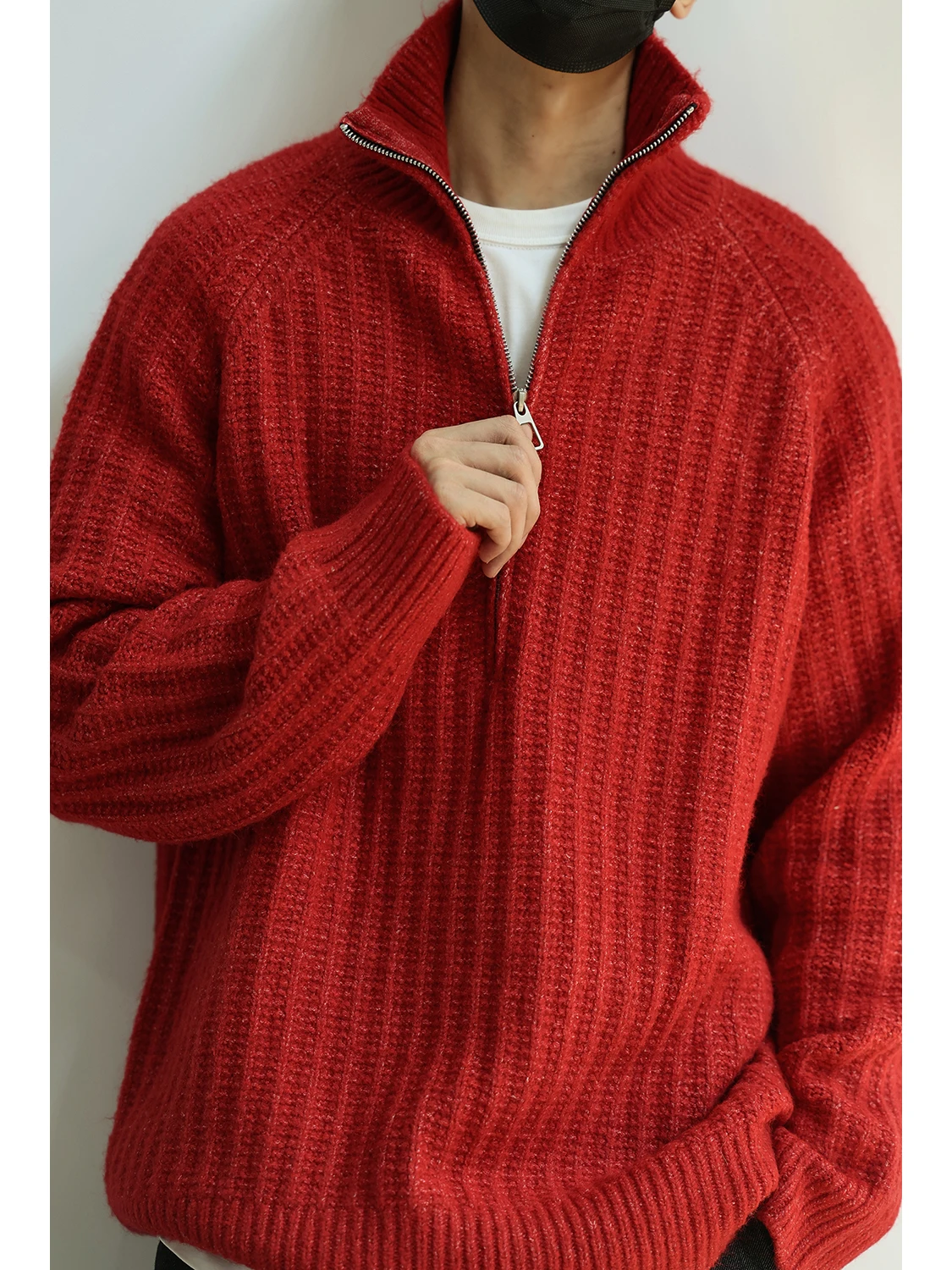 

LH Store Japanese Sle High Collar Knitted Sweater Men's Casual f Zip Hoodie Thiened Long Sve Winter Top