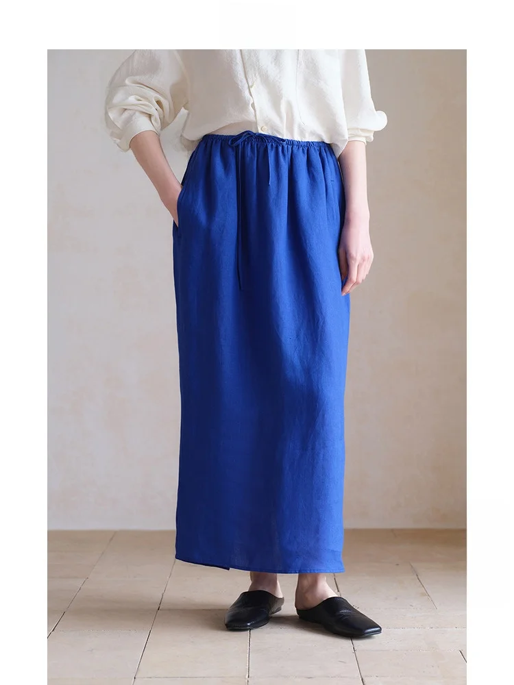 

Льняная юбка-полусолнце Travel Original, 100 цветов, тканая, художественная, цвета Кляйн, прямая, женская, летняя, для повседневной носки, простой стиль