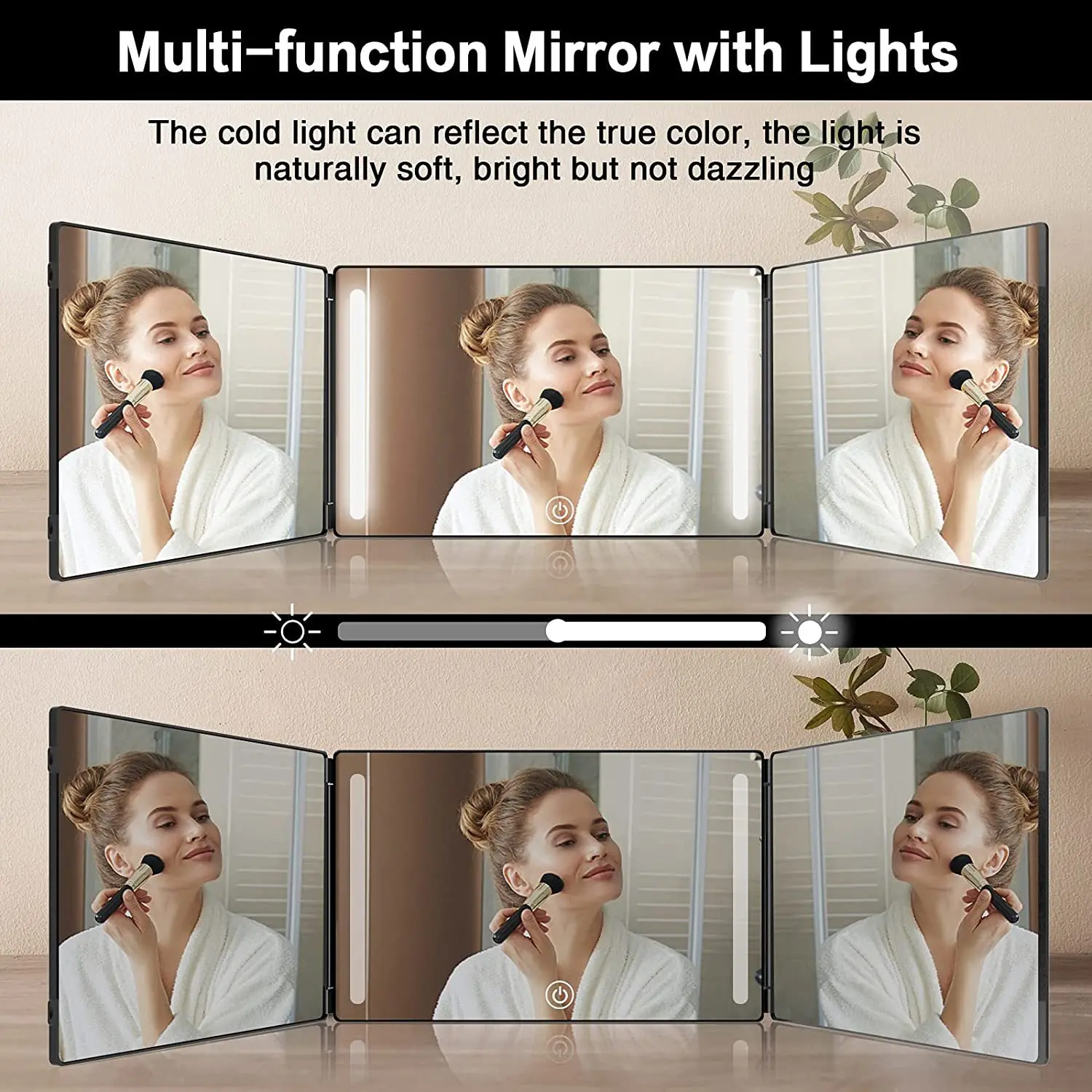 格納式吊り下げ三面折りたたみ化粧鏡メンズ三面鏡シェービングと理髪鏡