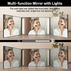 Retractable hanging three-sided folding makeup mirror men's tri-folding mirror shaving and hairdressing mirror