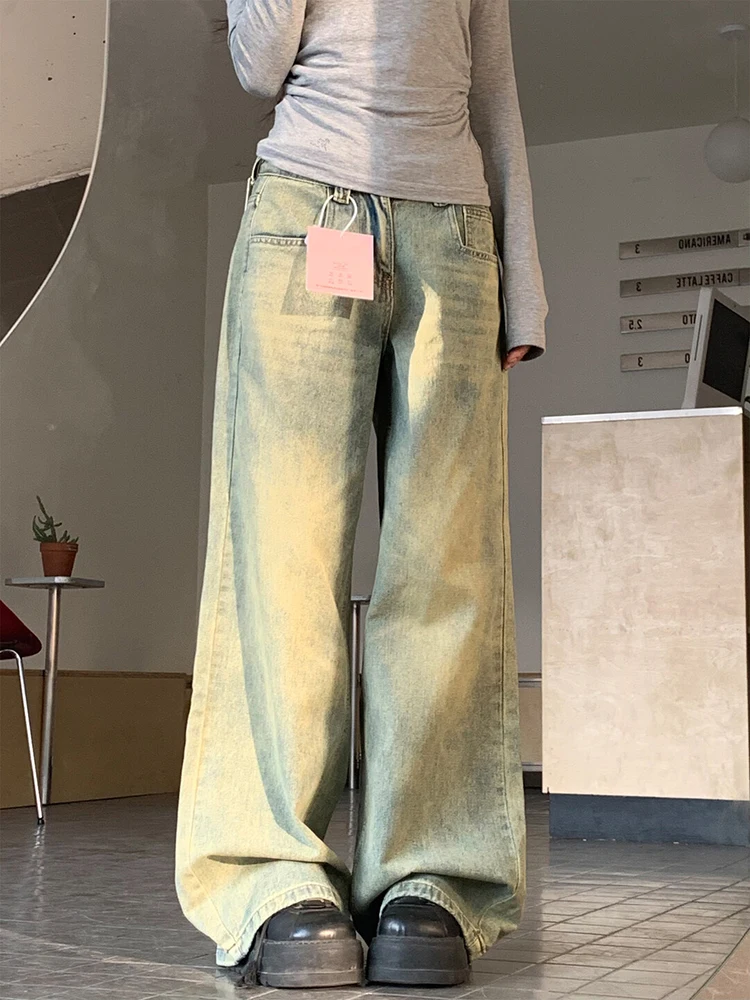 

Женские джинсы Waed из желтой глины, весна-осень, новый дизайн, прямые широкие брюки, винтажный стиль Dra Sense
