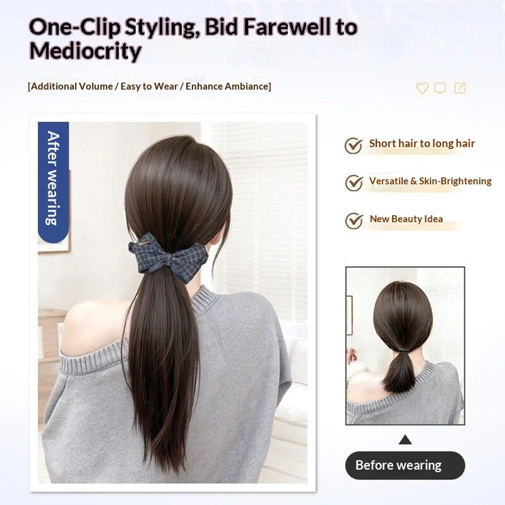 Immagine 6: Coda di Cavallo Sintetica da 16 Pollici con Fiocco, Resistente al Calore, Accessorio per Capelli da Donna per Uso Quotidiano, Feste e Matrimoni