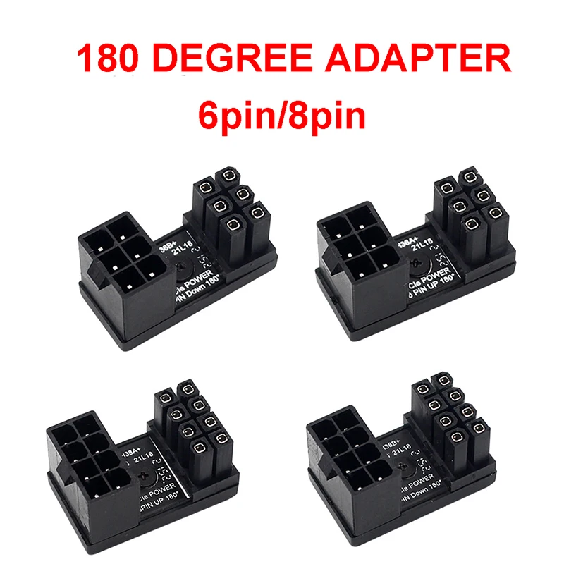 Graphics Card Power Supply Adapter Elbow 180°, GPU PSU Steering Connector PCI-E 6Pin/8Pin Rotating Wiring Artifact Solution